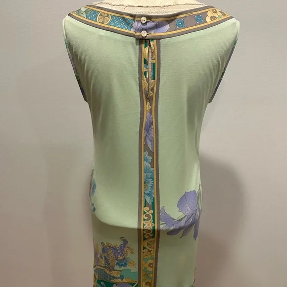 Vintage Leonard Paris Light Green Floral Sleeveless Dress Sz S - Picture 5 of 10